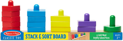 Melissa & Doug Stack and Sort Board - Wooden Educational Toy With 15 Solid Wood Pieces