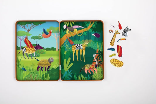 Wild Mix-Up Magnetic Build-It from Mudpuppy - Includes 2 Illustrated Background Scenes & 70+ Mix and Match Magnets, Perfect for Travel Activities on The Go!, Ages 4+