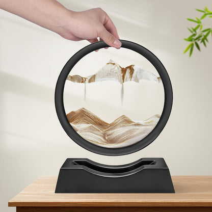 Wai Danie Moving Sand Art Picture 3D Hourglass Deep Sea Sandscape Liquid Motion Display Painting Flowing Sand Frame Relaxing Desktop Home Office Work Decor (Black, 12 Inches)