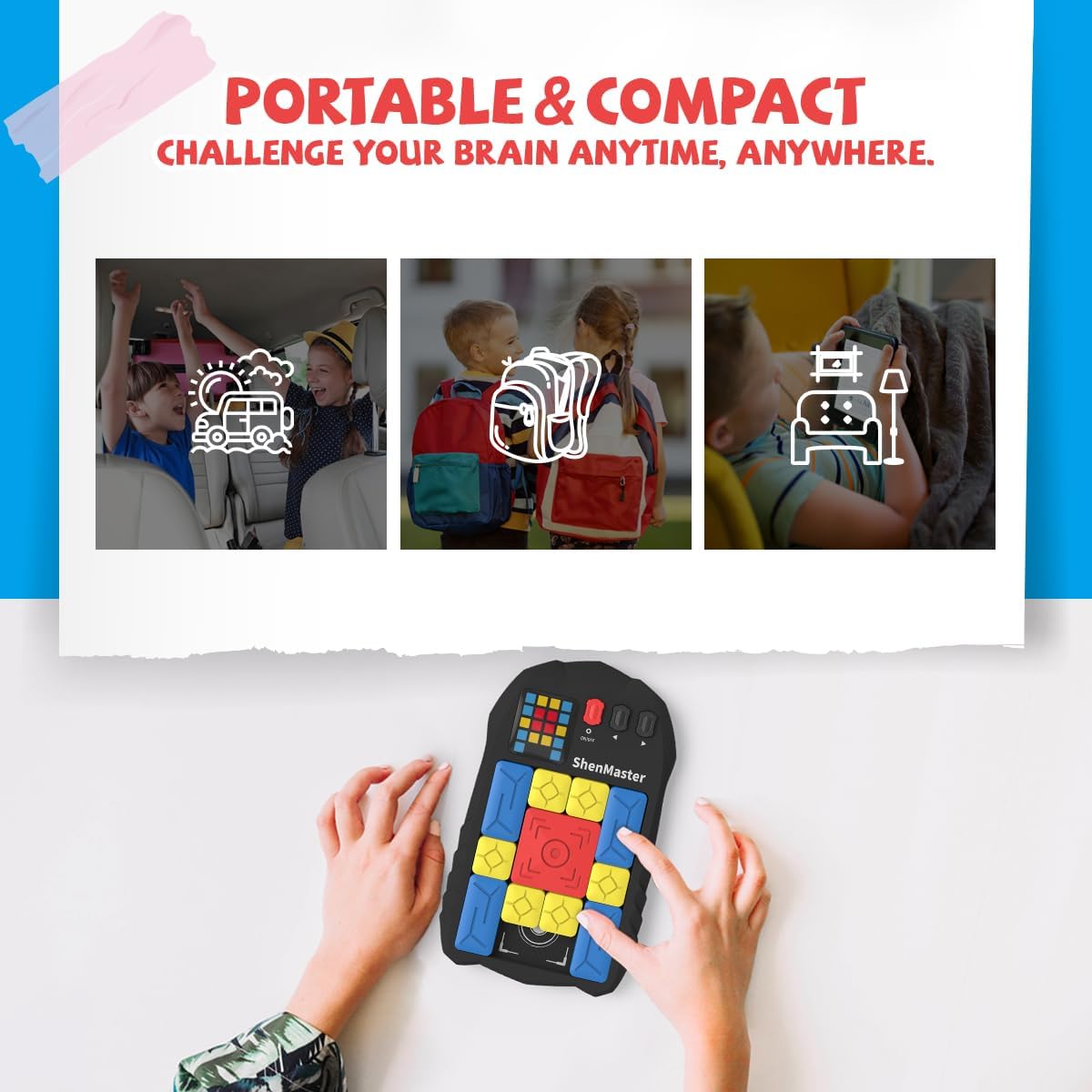 Rechargeable Super Slide Puzzle Game,Klotski Brain Toys for Kids Teens,500+ Challenges 7 Difficulty Levels for Boys&Girls,Portable Travel Games for All Ages,8-12 Gifts idea-White
