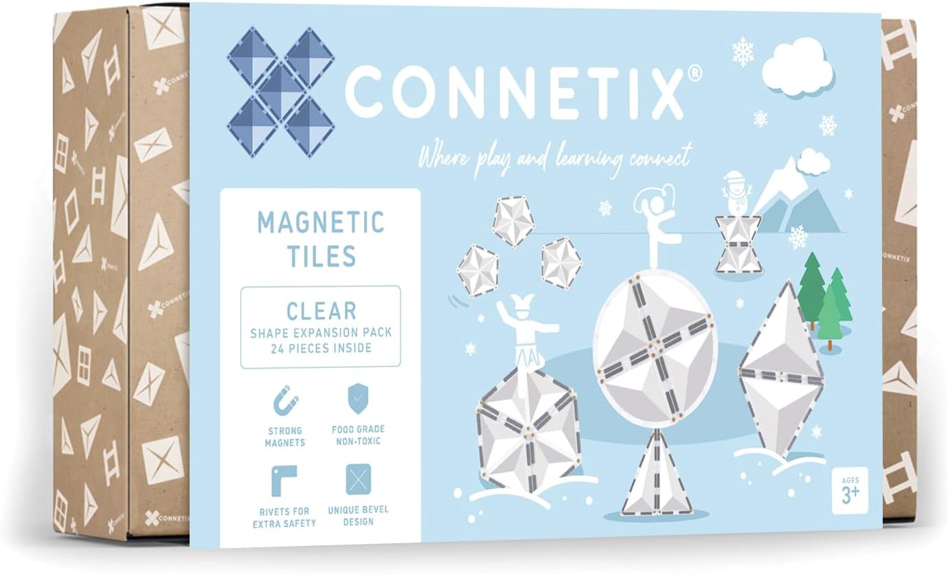 CONNETIX Magnetic Tiles Clear Shape Expansion Pack, 24 Pieces