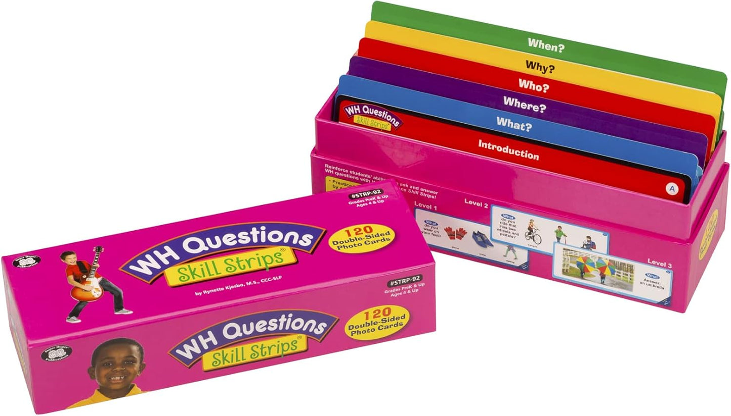 Super Duper Publications | WH Questions Skill Strips® Photo Cards | Educational Learning Resource for Children | Practice Expressive and Receptive Language Skills