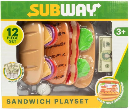 Subway Sandwich Playset - 12-Piece Pretend Play Food Set with Ingredients and Play Money - Play Food Toys for Kids 3+