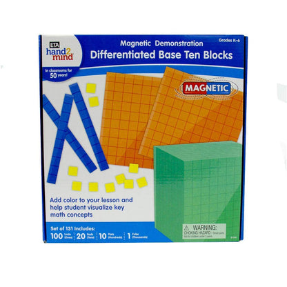 hand2mind Magnetic Demonstration Differentiated Base Ten Blocks Classroom Set, Magnetic Place Value Blocks, Counting Cubes for Kids Math, Base 10 Math Manipulatives Kindergarten Set (Set of 131)
