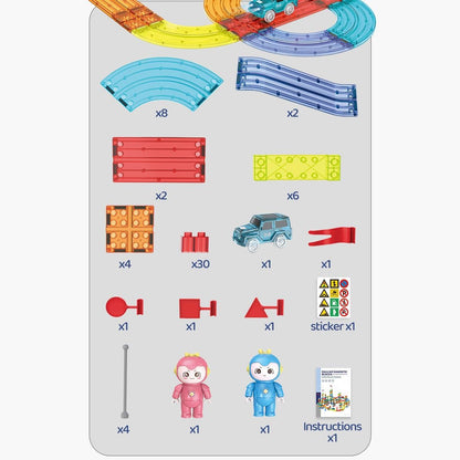 Glowing Magnetic Tiles Marble Run Race Track Super Set - 110 Complete Pieces Glow in The Dark STEM Light Magnetic Building Blocks Gravity Marble Maze Games for Toddlers Kids Boys Girls Ages 3+ Years