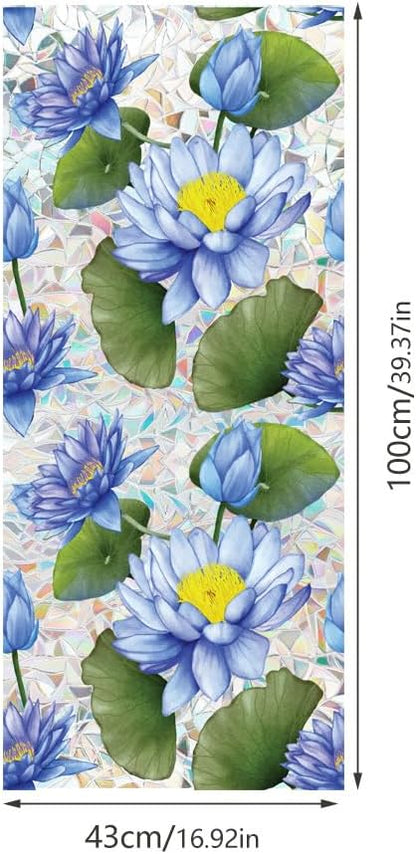 Flower Stained Glass Window Film Decorative Static Cling Stickers Sun Blocking Privacy Decals for Home Car White Lily