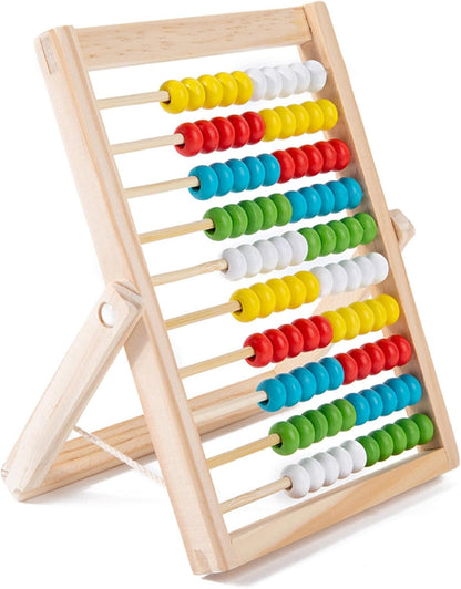 Abacus for Kids Math with Multi-Color Beads, 10-Row Wooden Abacus for Toddlers 3-5, Counting Blocks, Preschool Math Learning Tools for Kids 6-8