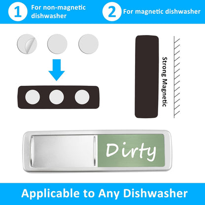 Dishwasher Magnet Clean Dirty Sign, Slide Strong Clean and Dirty Refrigerator Magnet Indicator for Dishwasher, Non-Scratch, Easy to Read, Self-Adhesive for Non-Magnetic Dishwasher（LightGray Brown）