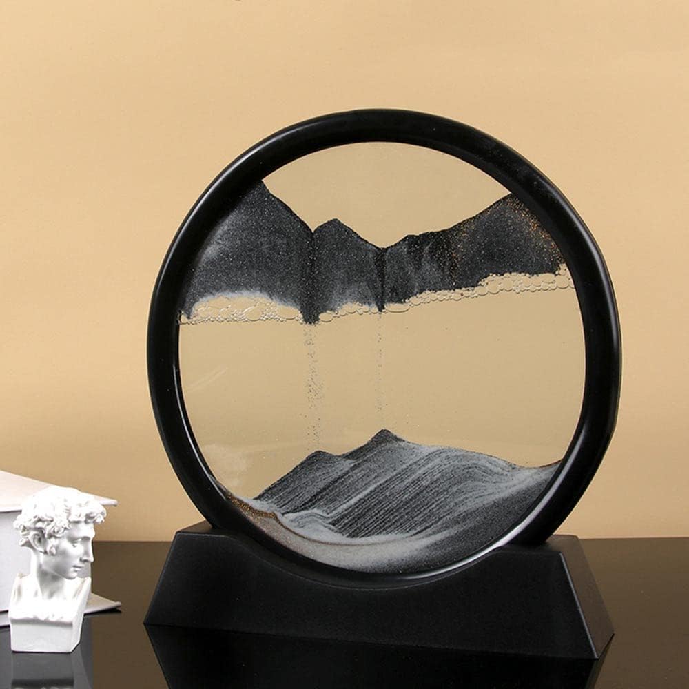 Arthink Moving Sand Art Picture in Motion Round Glass 3D Deep Sea Landscape, Dynamic Sand Art Sandscapes, Sensory Relaxing Desktop