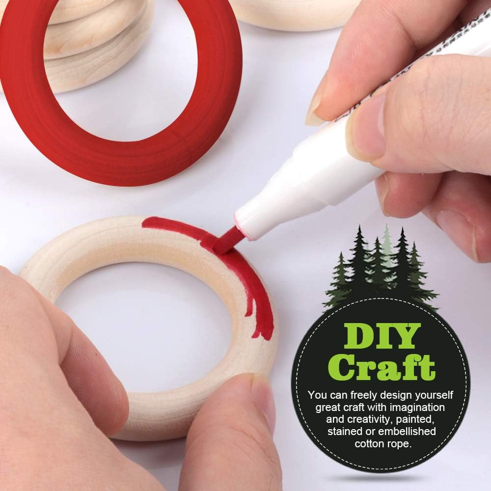 HNYYZL 50 Pcs Unfinished Solid Wooden Rings for Craft, Ring Pendant and Connectors Jewelry Making, 5 Size