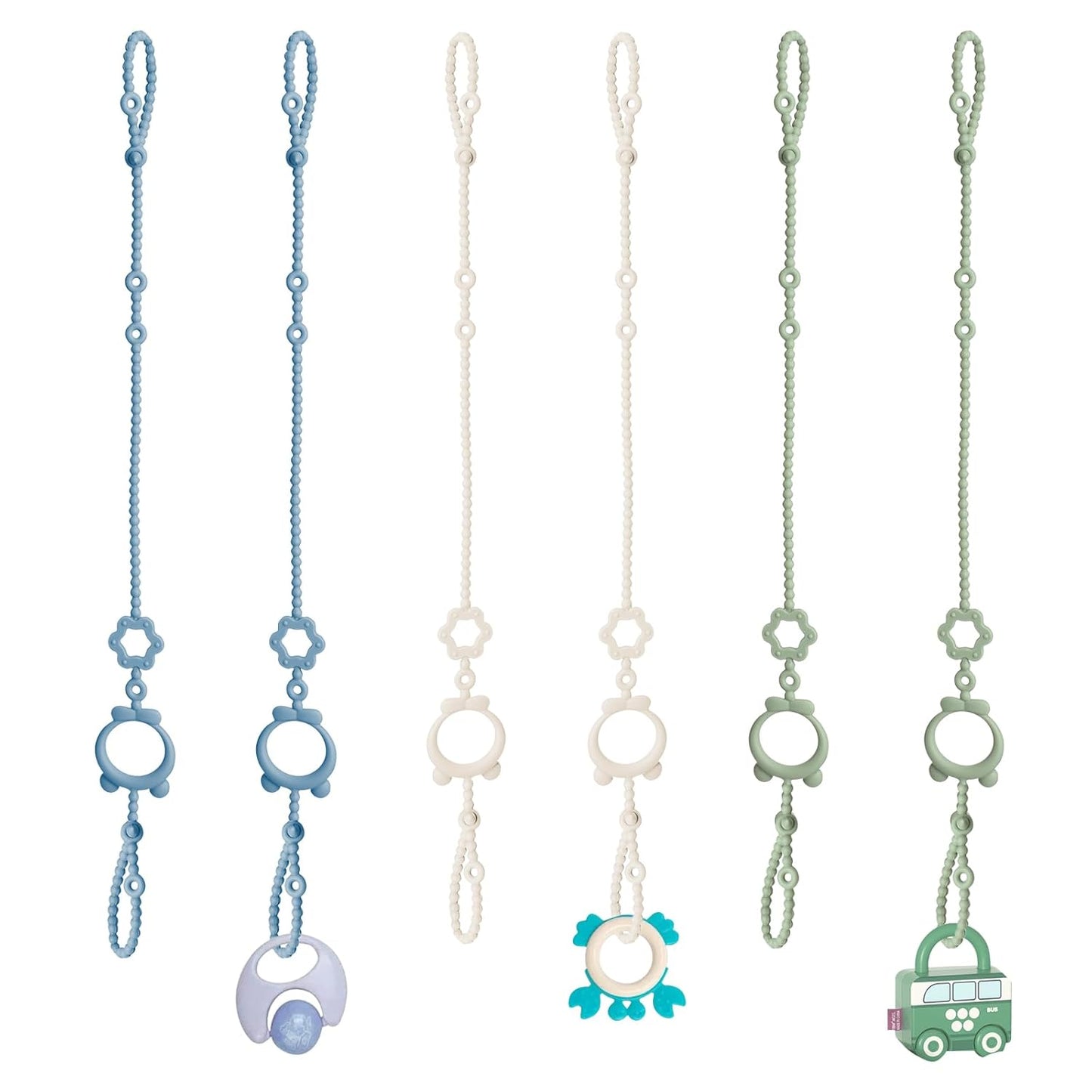 Toy Straps for Baby, 6pcs Adjustable Toy Holder for Stroller Accessories, Silicone Baby Tether Pacifier Clip, No Throw Baby Travel Essential Leash for High Chair, Car Seat, Baby Toy Clips