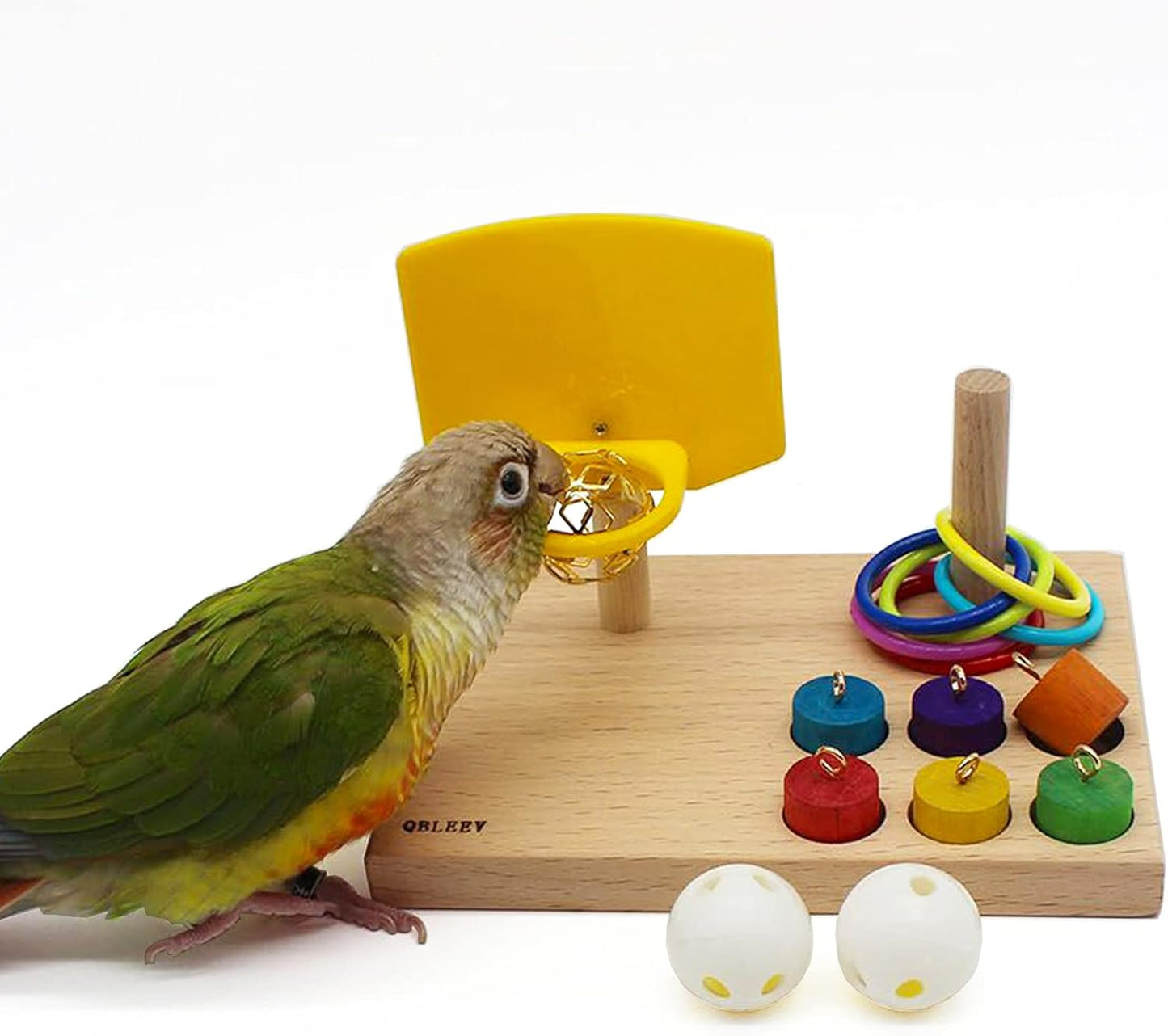 QBLEEV Bird Training Ring Toy, Parrot Trick Tabletop Toys, Educational Stacking Color Rings, Cage Toys