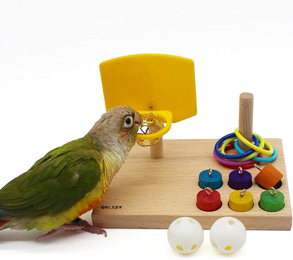 QBLEEV Bird Training Ring Toy, Parrot Trick Tabletop Toys, Educational Stacking Color Rings, Cage Toys