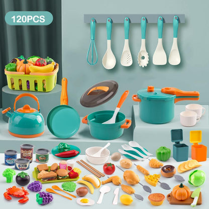 60Pcs Kids Mini Play Kitchen Accessories, Pretend Cooking Play Set with Cookware, Tableware & Fruit & BBQ Sets, Learning Gift for Boys, Girls, Toddlers,Yellow