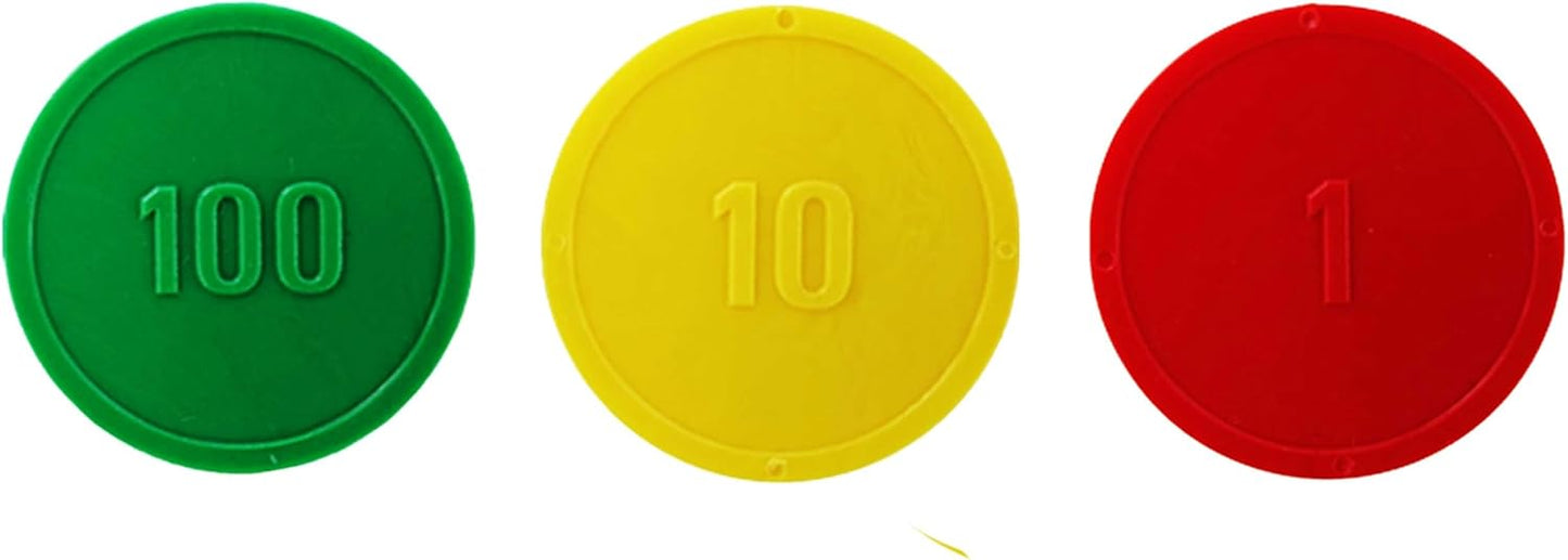 Place Value Disks, Set of 120 Hundreds Tens and Ones, 100 10 1, Recycled Plastic Math Counters - plavalmat®