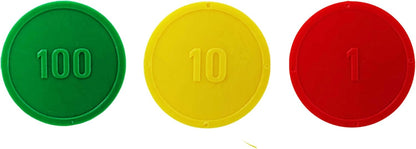 Place Value Disks, Set of 120 Hundreds Tens and Ones, 100 10 1, Recycled Plastic Math Counters - plavalmat®