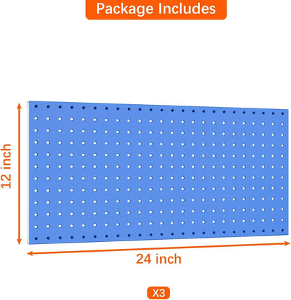 TORACK 3 PCS Metal Pegboard Panels(12x24 inch) for Wall Garage Tools Storage Pegboard for Workbench, Modular Peg Board Tool Organizer Board Kit(Pack of 3, Orange)