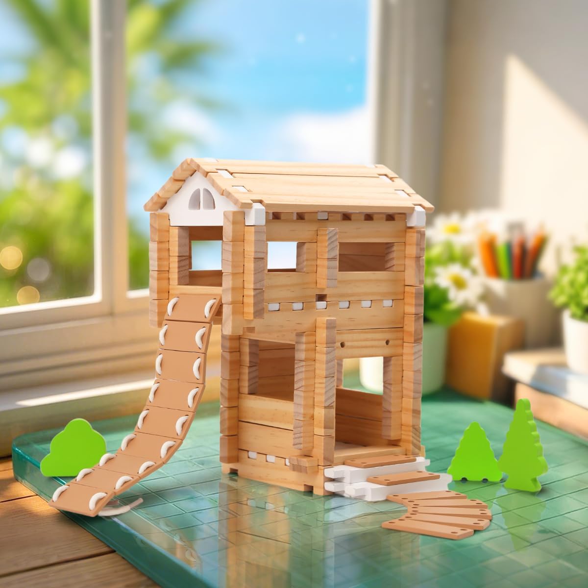 Jovi-mindly＆Notchies 96 PCS Wooden Blocks Wooden Toys with Storage Bag, Preschool Learning Toys Wood Blocks Building for Kids Ages 4-8 Creative Construction Game,FSC Certified,Birthday Toys Gifts