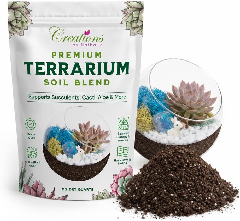 Creations by Nathalie – DIY Large Terrarium Starter Kit with Soil, Moss, Pebbles, Healing Crystal, Tools & Supplies – Terrarium Kit for Adults & Teens, Handcrafted in USA