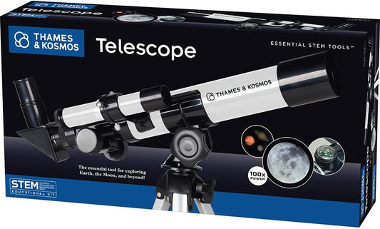 The Thames & Kosmos Telescope Essential STEM Tool | Childrens Refractor Telescope with 100x Magnification & Built-in Compass | Classic Scientific Device for Astronomical & Terrestrial Observations