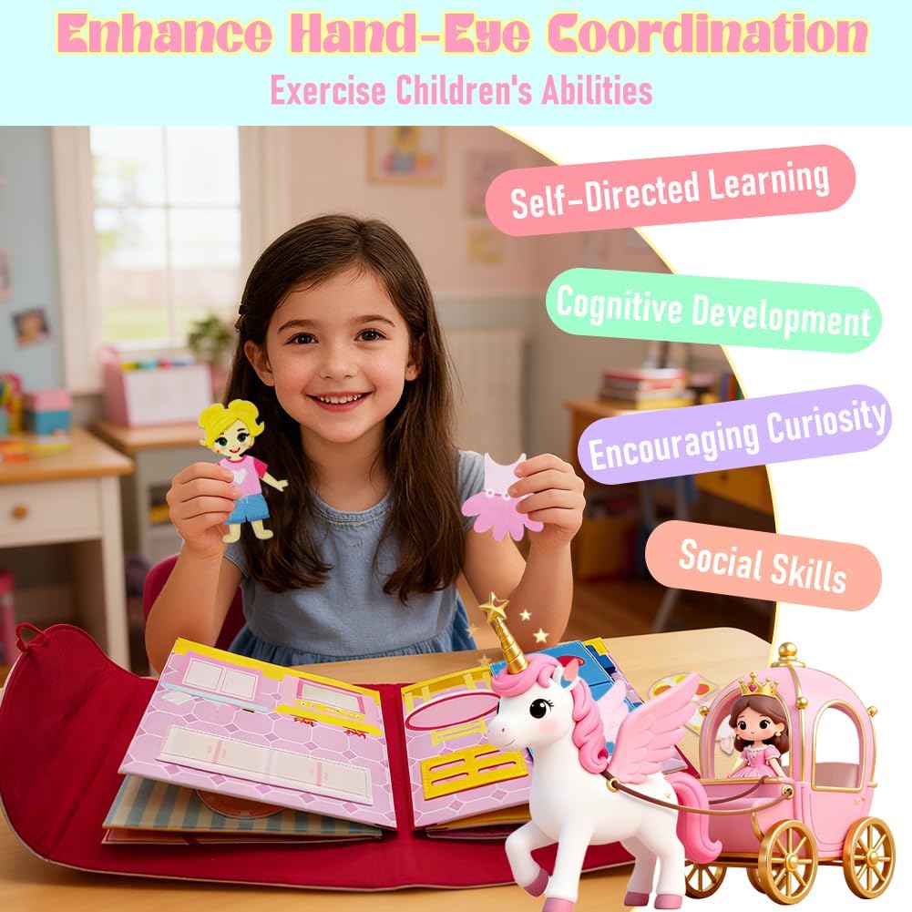 Montessori Busy Book for Toddlers 1-3, Unicorn Felt Busy Board for 1 Year Old Toddler Activity Book Princess Dress Up Educational Learning Sensory Toys Birthday Christmas Stocking Stuffers Gifts Girls
