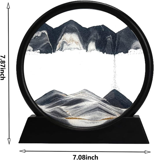 rysnwsu 3D Dynamic Sand Art Liquid Motion, Moving Sand Art Picture Round Glass 3D Deep Sea Sandscape in Motion Display Flowing Sand Painting Relaxing Desk Toys (Blue, 12'')