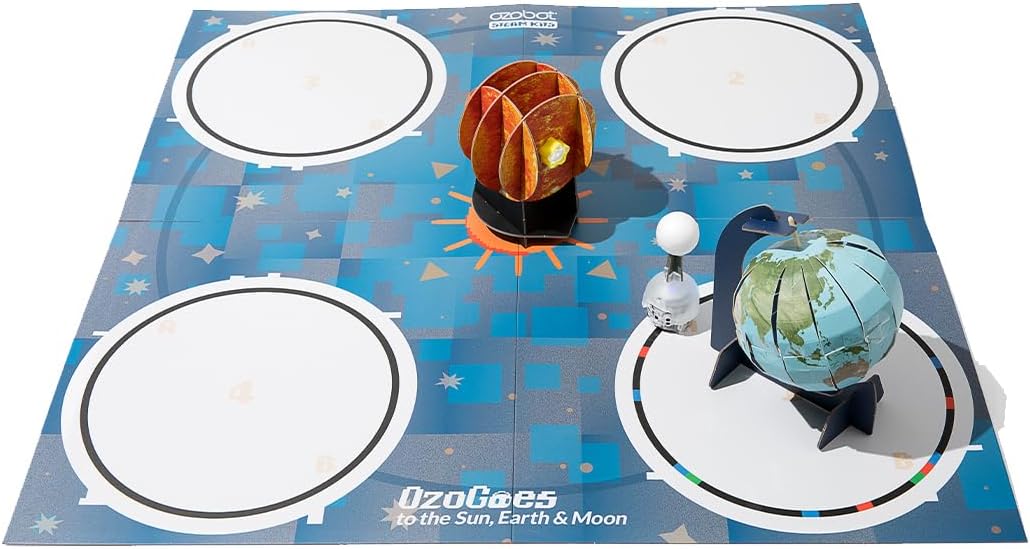 Ozobot OzoGoes to Sun, Earth & Moon STEAM Kit, Ages 8+, Learn Celestial Movements, Critical Thinking, NGSS Aligned, Group Learning, Assembly Guide, QR Digital Lessons, Robot Not Included