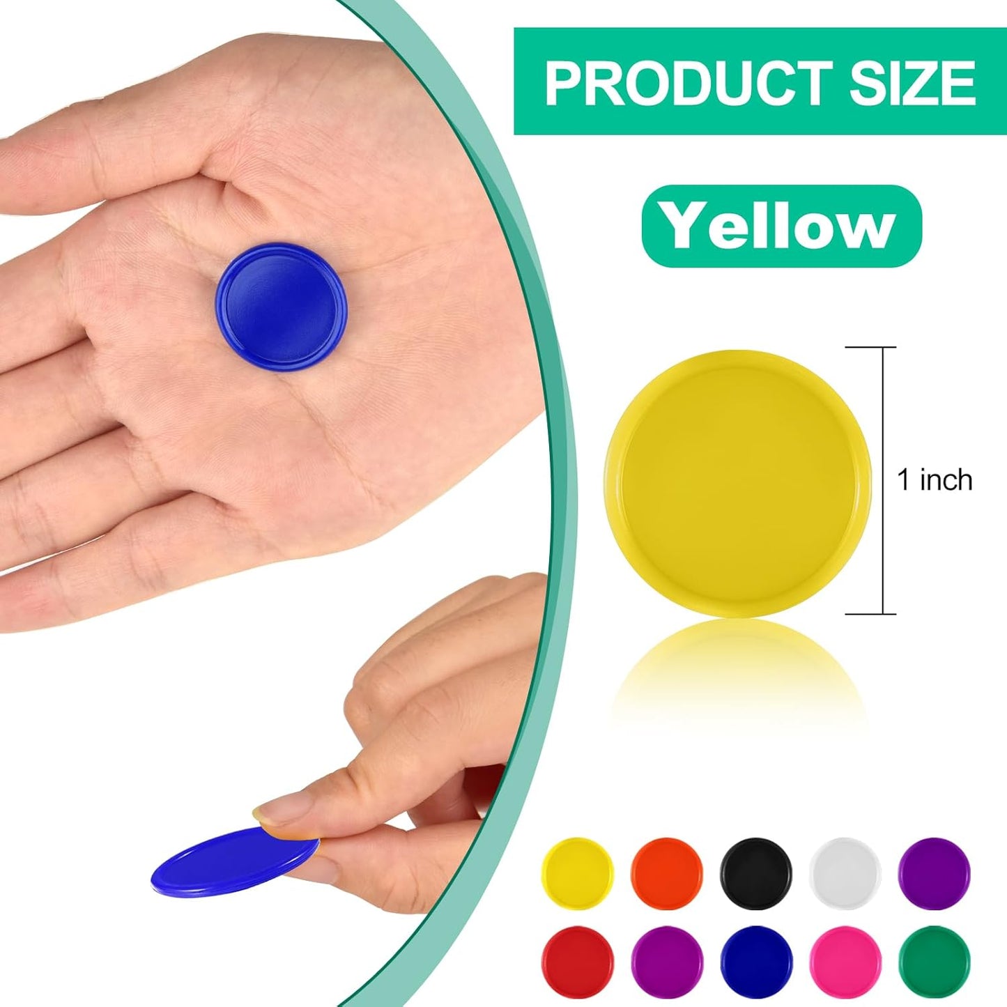 Coopay 1000 Pieces 1 Inch Bingo Chips Bulk, 10 Colors Bingo Markers for Math Practice, Plastic Learning Counters Disks Counting Discs, Poker Chips Game Tokens Kids Reward