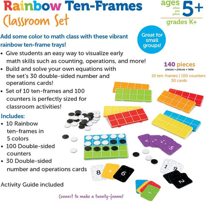 Learning Resources Rainbow Ten-Frames Classroom Set, 140 Pieces - Math Tools for Students Ages 5+, School Supplies and Teacher Resources, Classroom Supplies