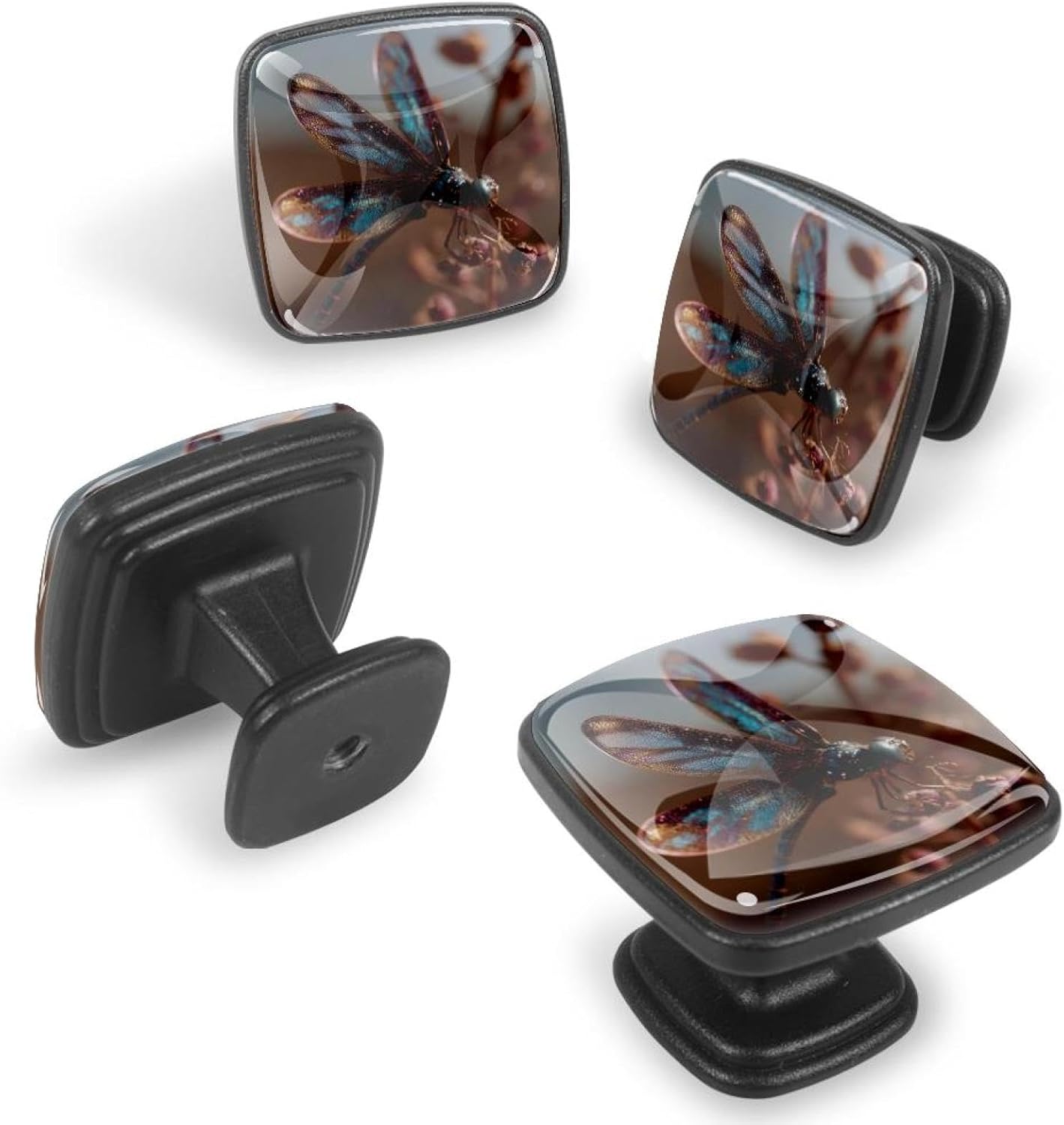 4 Pack Cabinet Knobs Drawer Pulls, 30mm Round ABS Glass Drawer Hardware Growing Purple Butterflies Cabinet Handles with Screws for Dressers Kitchens Cupboard