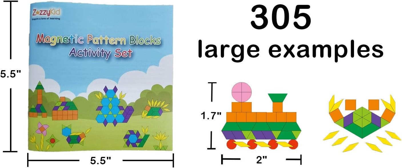 ZazzyKid Kids Magnetic Pattern Blocks Set: 216 PCS Geometric Shape Puzzles Tangram - STEM