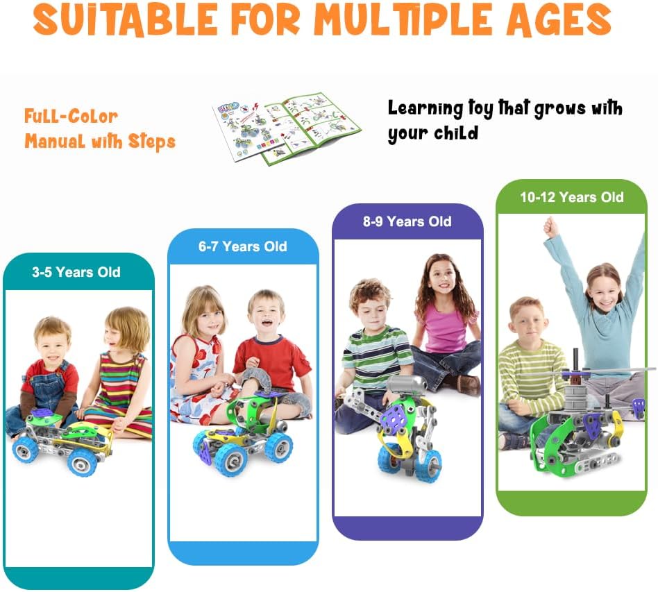 107Pcs Motorized Erector Sets for Kids Ages 4 5 6 7 8+,STEM Building Toys for Boys Girls 3-5 4-8 5-7 6-8 Year Old,Engineering Kit,Electric Motor,Creative Educational Gift Learning Activities