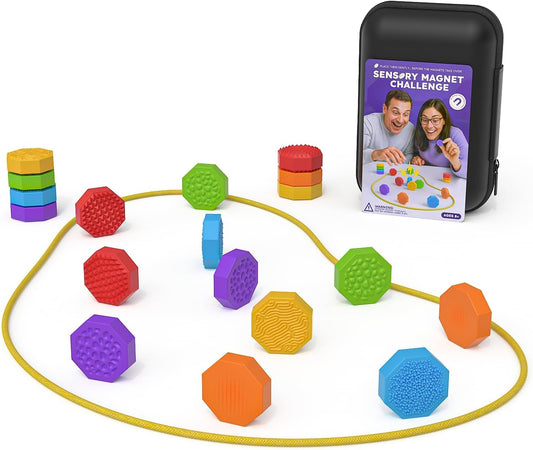 Magnetic Chess Game with Stones Magnet Game with String - 18 Silicone-Covered Magnets Fidget Toy Textured Sensory Rock Toys Strategy Game for Stress Relief, ADHD, Travel Family Toys for Kids & Adults