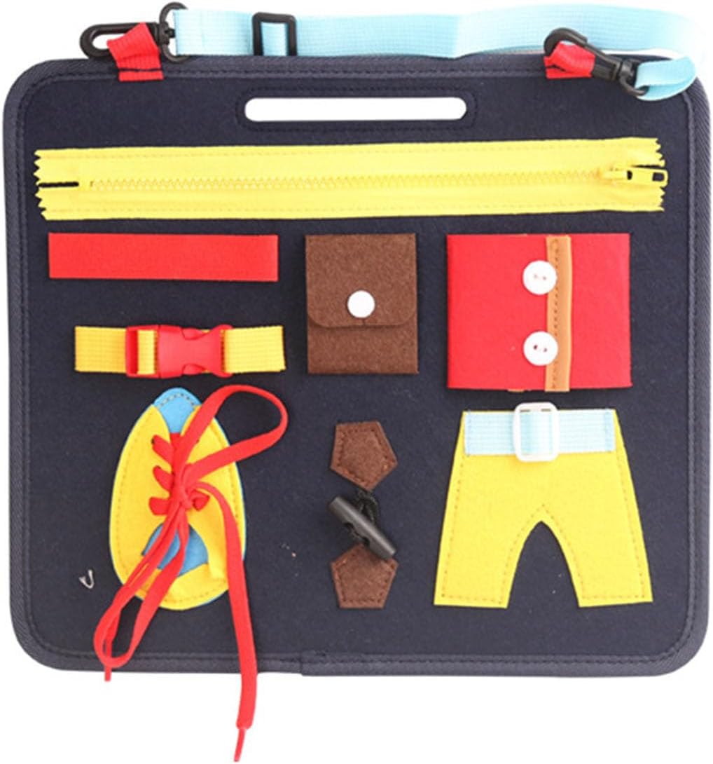 Montessori Felt Busy Board, Portable Sensory Toy, Fine Motor Skills & Life Skills Learning Board,Model a