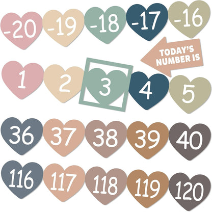 Number Line for Classroom Wall (-20 to +120) Boho Heart Shape Number Bulletin Board for Students Math Learning Boho Bulletin Border Decor Numbers Boarder Strips for Home School