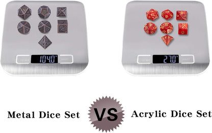 DnDnD Heavy Polyhedral Metal Dice Set with Metal Box, 7-die Shiny Blue Surface with Golden Number for RPG,Dungeons and Dragons,Pathfinder,Shadowrun,D&D,Role Palying Game and Math Teaching - Colors B