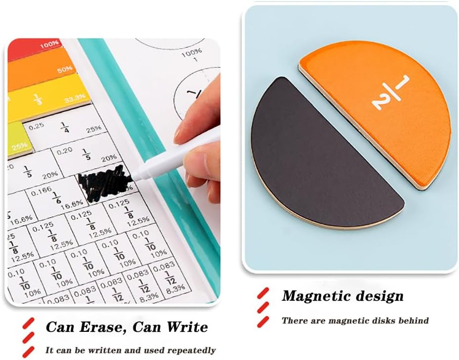 Magnetic Fraction Educational Puzzle for Kids, New Magnetic Fraction Tiles & Fraction Circles, Math Manipulatives Enhance Early Primary School Students Mathematical Skills(Hippo Style)