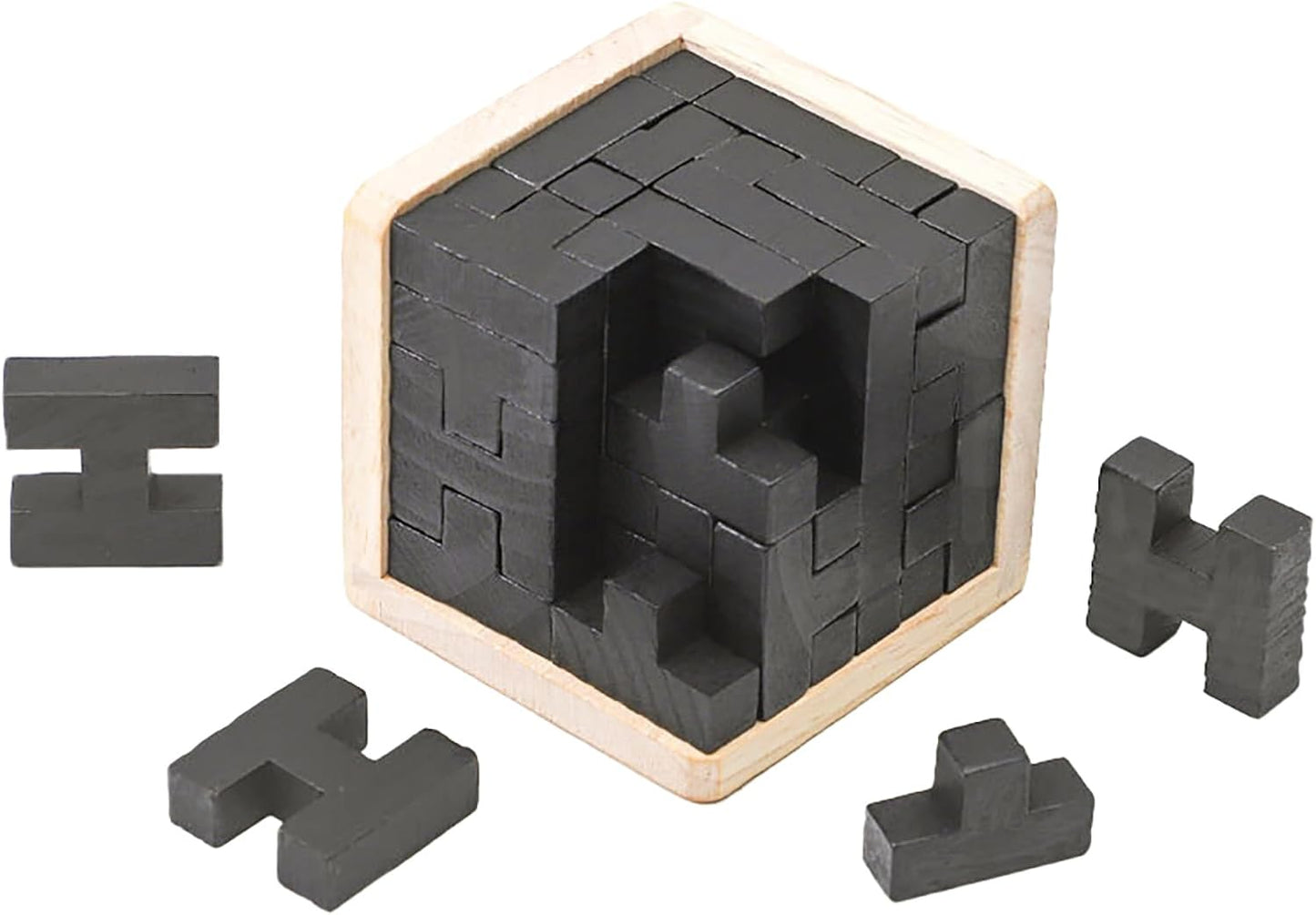 Wooden Brain Teaser Puzzle Skills Builder Shape Pieces Educational Toy for Kids and Adults (Black T and H Shape)