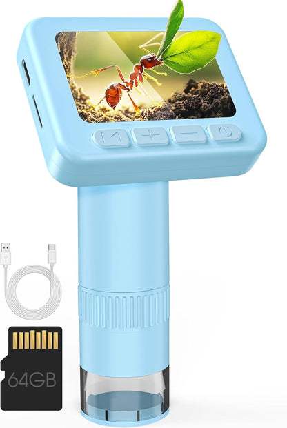 IMICHI Microscope for Kids 50X-1000X Magnification- 2 inch IPS HD Screen, 32GB storage Card, 1080P Video, 2-Hour Battery Life, Easy Carry, Slides Included - Perfect Science Kit Gift for Kids Ages 8-12