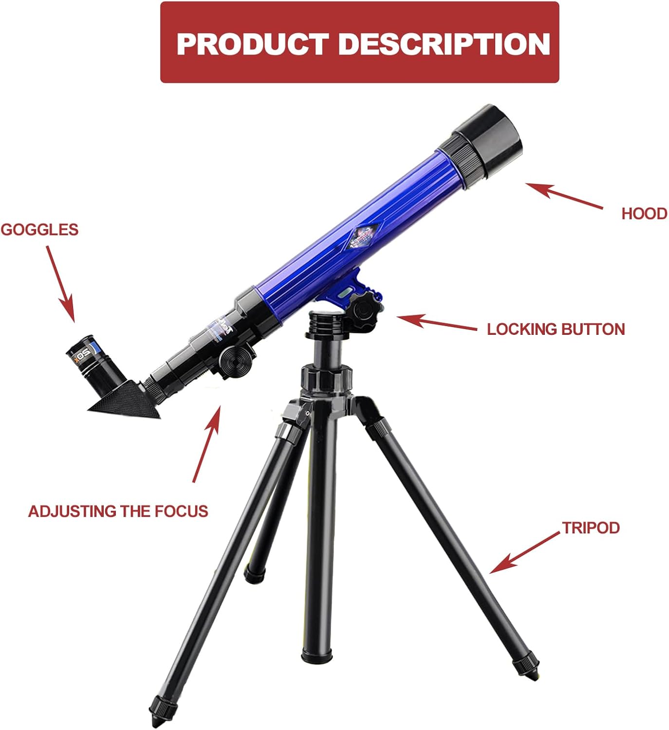 Telescope for Kids 8-12 - Beginner Astronomy Spyglass Telescopic Wish Compass,20x 30x 40x Magnification, Portable for Travel, Gift&Toy for Girls Boys（Blue）