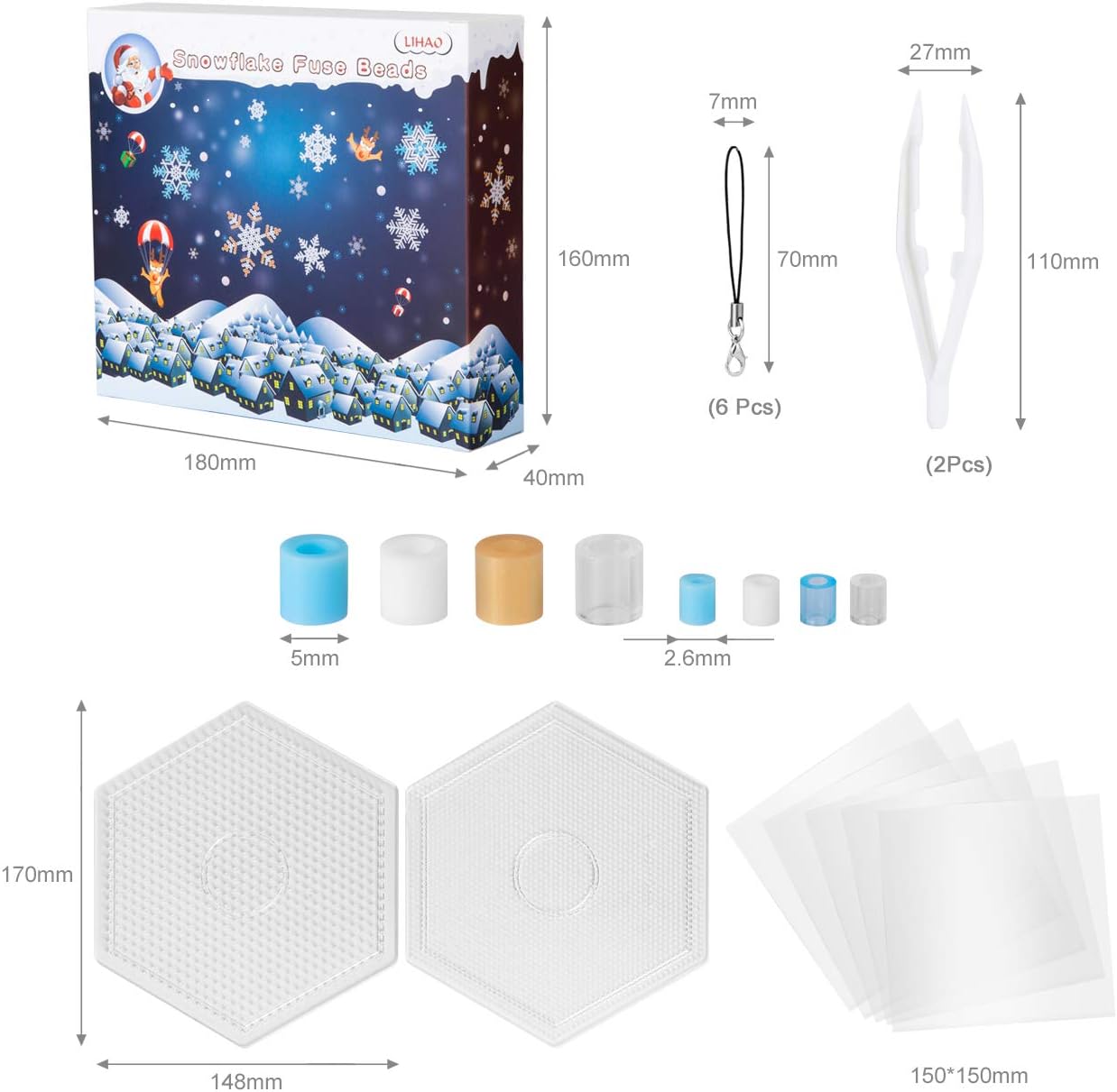 LIHAO Snowflakes Fuse Beads Kit - Made Snowflake Ornament Yourself - Great Christmas Party Favor