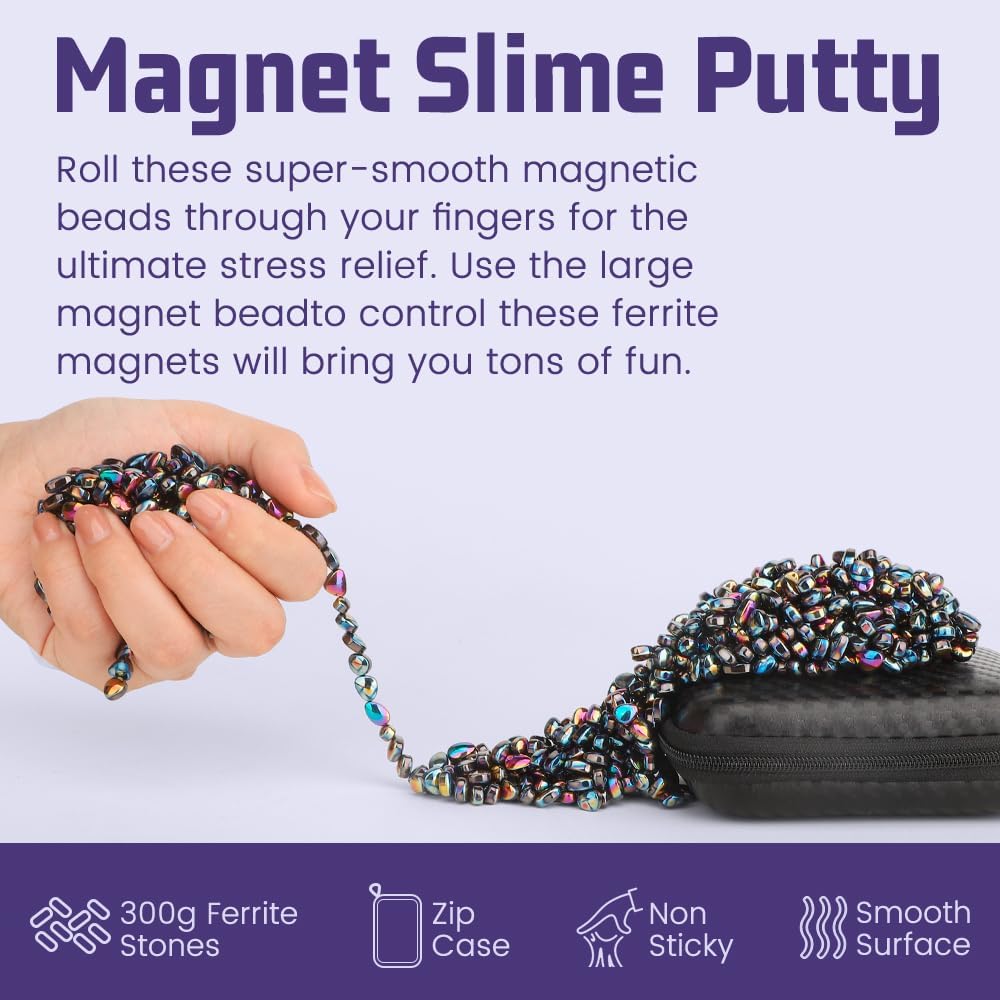 Umnodobn Magnet Slime Putty, Fidget Toy Ferrite Putty Beads, Hematite Magnetic Stones Eggs with 1.26 inch Magnet Balls, Cool Desk Toy, EDC Toy Science Kit Gift
