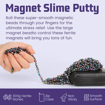Umnodobn Magnet Slime Putty, Fidget Toy Ferrite Putty Beads, Hematite Magnetic Stones Eggs with 1.26 inch Magnet Balls, Cool Desk Toy, EDC Toy Science Kit Gift
