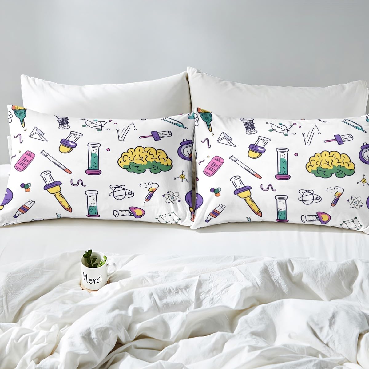Erosebridal Science Theme Bed Sheets Set Full Size for Boys Girls Chemistry Periodic Table Print Sheet Set Chemical Subject Theme Sheets Teens Kids Math Science Atyle Fitted Sheet 4 Pcs