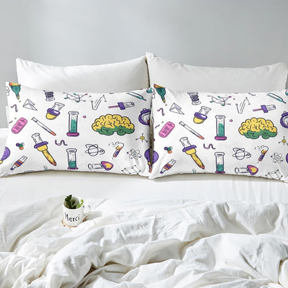 Erosebridal Science Theme Bed Sheets Set Full Size for Boys Girls Chemistry Periodic Table Print Sheet Set Chemical Subject Theme Sheets Teens Kids Math Science Atyle Fitted Sheet 4 Pcs
