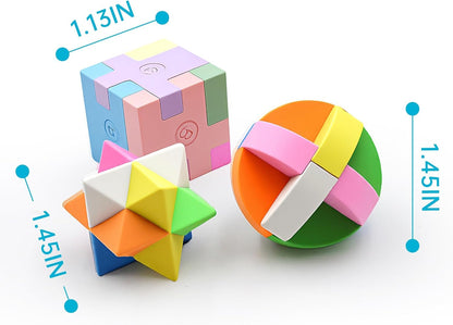 PROLOSO 15 Pcs Puzzle Cube Pencil Erasers Kids Party Favors Classroom Student Prizes Brain Teasers