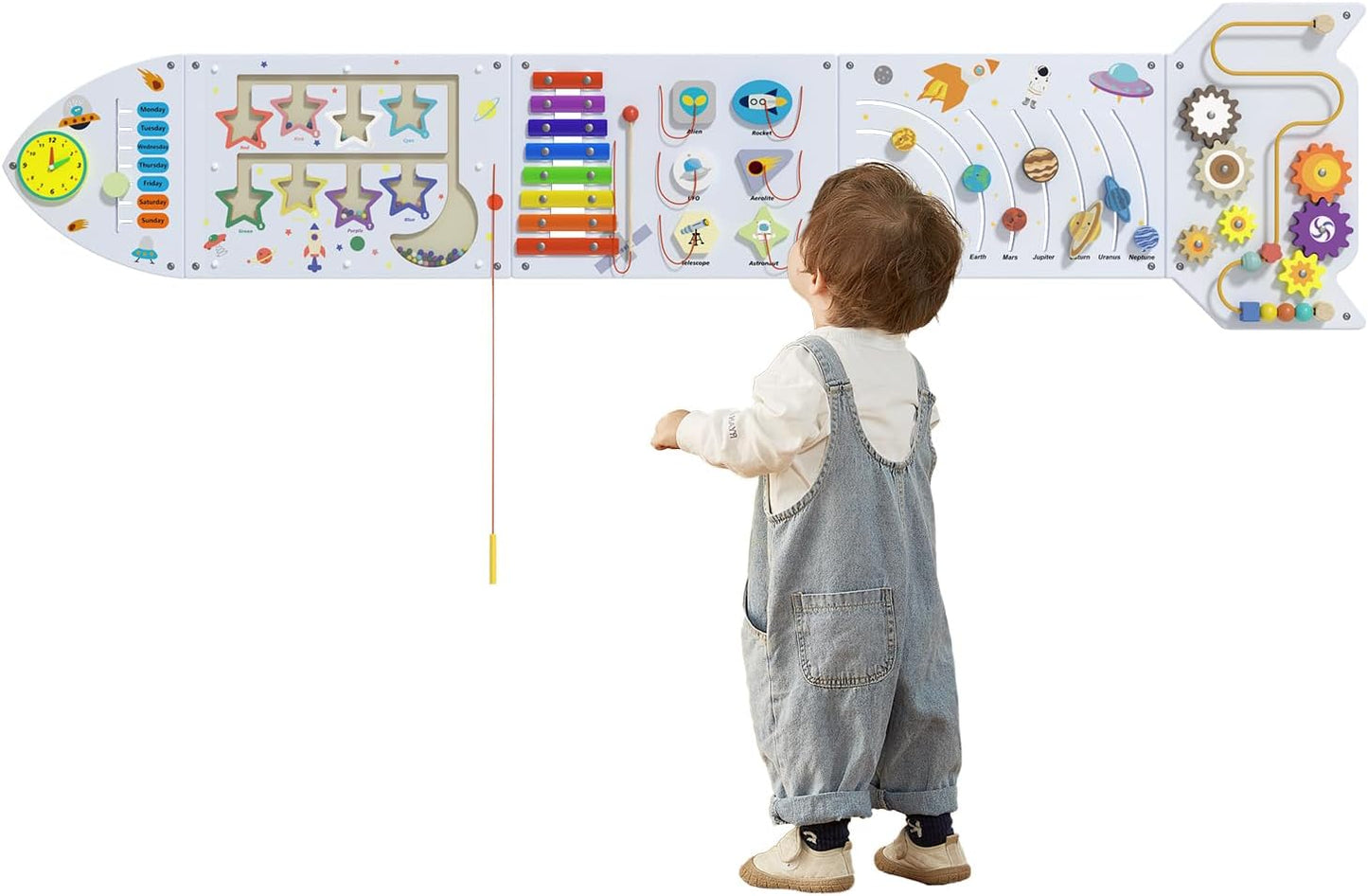 Spacocld Rocket Activity Wall Busy Board Panels - Sensory Wall Panel for Kids, Montessori Toddler Wall Activity Board(5PCS)
