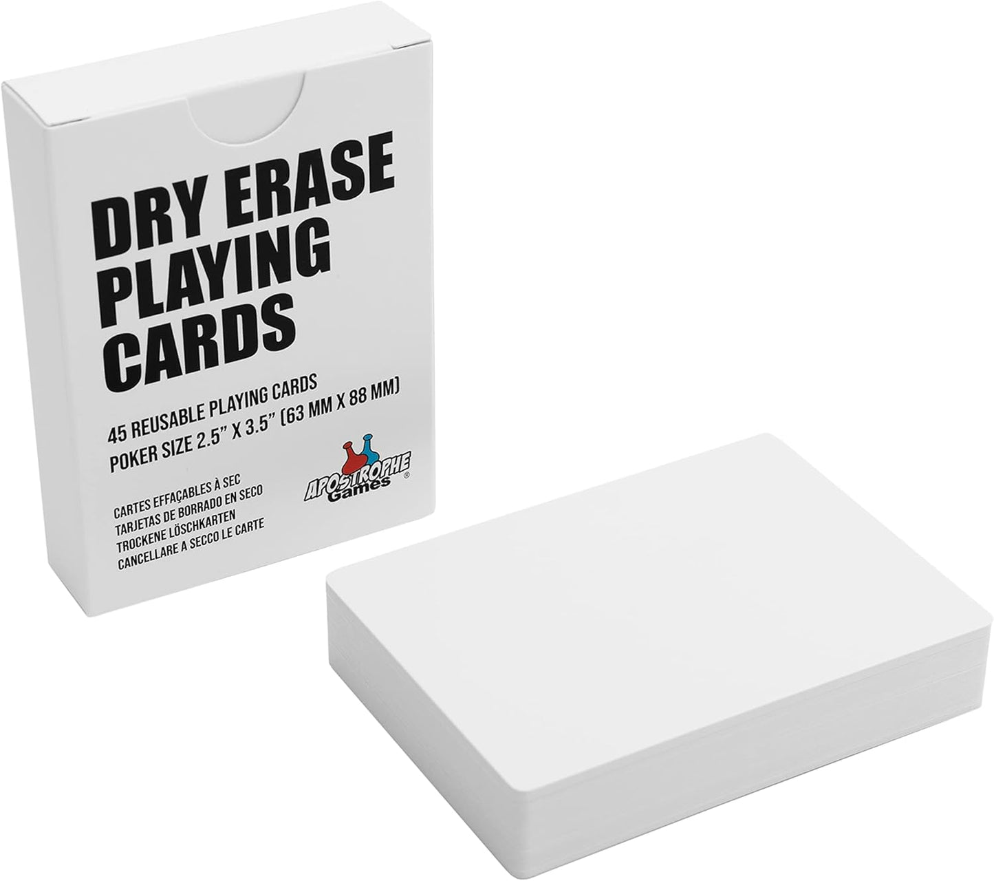 Apostrophe Games Dry Erase Blank Playing Cards w/Box, Poker Size - 2.5" x 3.5", 45 Reusable Cards, Flashcards, Board Game & Note Cards