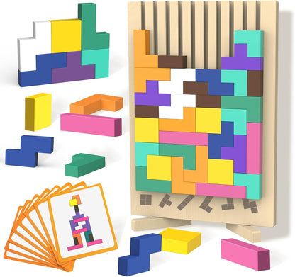 Wooden Block Puzzle Montessori Toy，Colorful Stacking Game Educational Puzzle Jigsaw Puzzles for Toddlers and Kids, Brain Teaser Wooden Toy Gift for 3 4 5 Year Old Boys and Girls