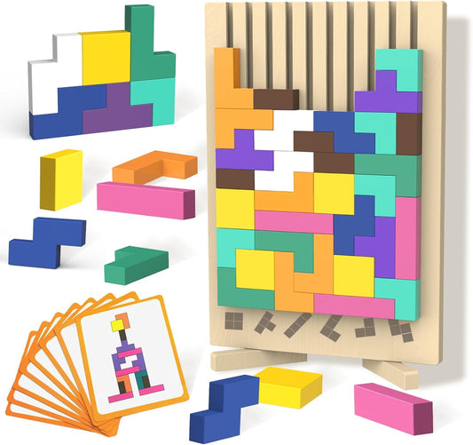 Wooden Block Puzzle Montessori Toy，Colorful Stacking Game Educational Puzzle Jigsaw Puzzles for Toddlers and Kids, Brain Teaser Wooden Toy Gift for 3 4 5 Year Old Boys and Girls